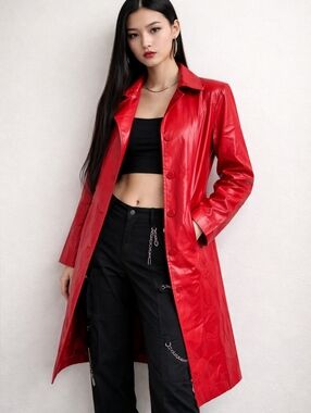 Vintage Y2K Le Chateau Trench Coat Size S Red Cyberpunk 90s Jacket EUC